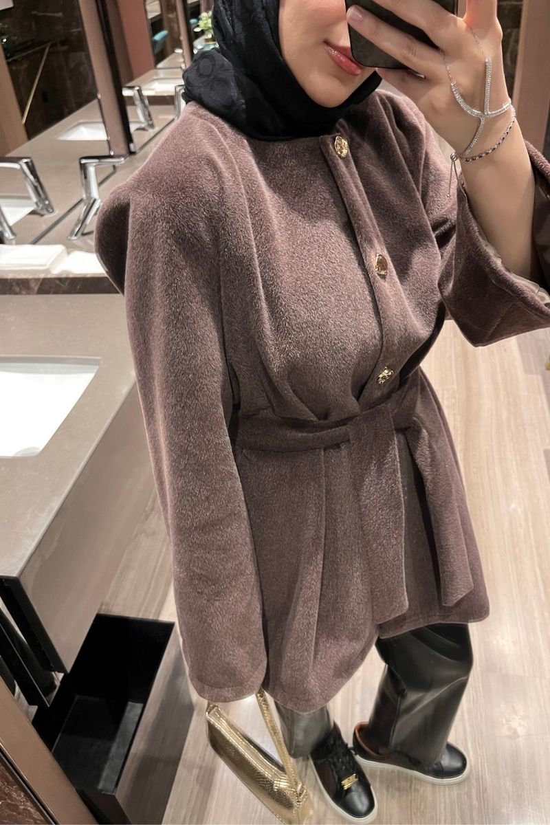 Angora Kaşe Kaban Kahverengi