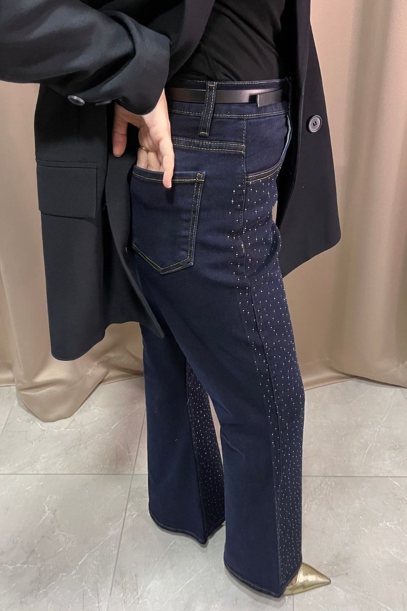 Taşlı İspanyol Paça Pantolon Lacivert
