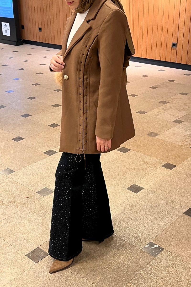 Kuşgözü Detaylı Kaşe Ceket Kahverengi